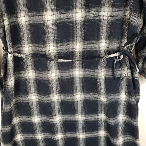 Kate Kasin Flannel Tunic Popover Shirt Dress Blue Gray Plaid Womens Size Small - Picture 4 of 6